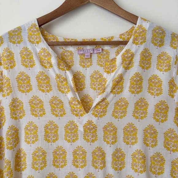 Calypso St. Barth Floral Block Print Tunic Top XS Yellow - Picture 2 of 7